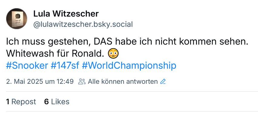 Bluesky-Post: Whitewash für Ronnie. Ich muss gestehen, DAS habe ich nicht kommen sehen.