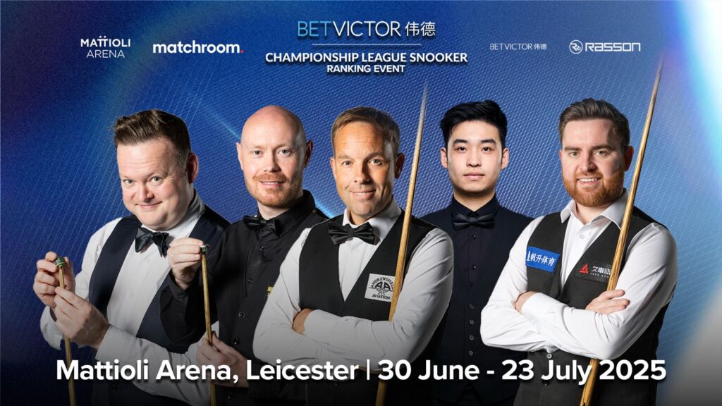 Ein offizielles Promotionsbild für die Championship League zeigt Shaun Murphy, Gary Wilson, Ali Carter mittig im Bild, sowie Si Jiahui und Jak Jones. Das Turnier wird vom 30. Juni bis 23. Juli in der Mattioli Arena in Leicester gespielt.