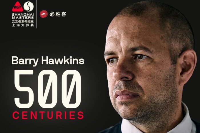 Profilbild von Barry Hawkins mit dem Text "500 Centuries" Shanghai Masters